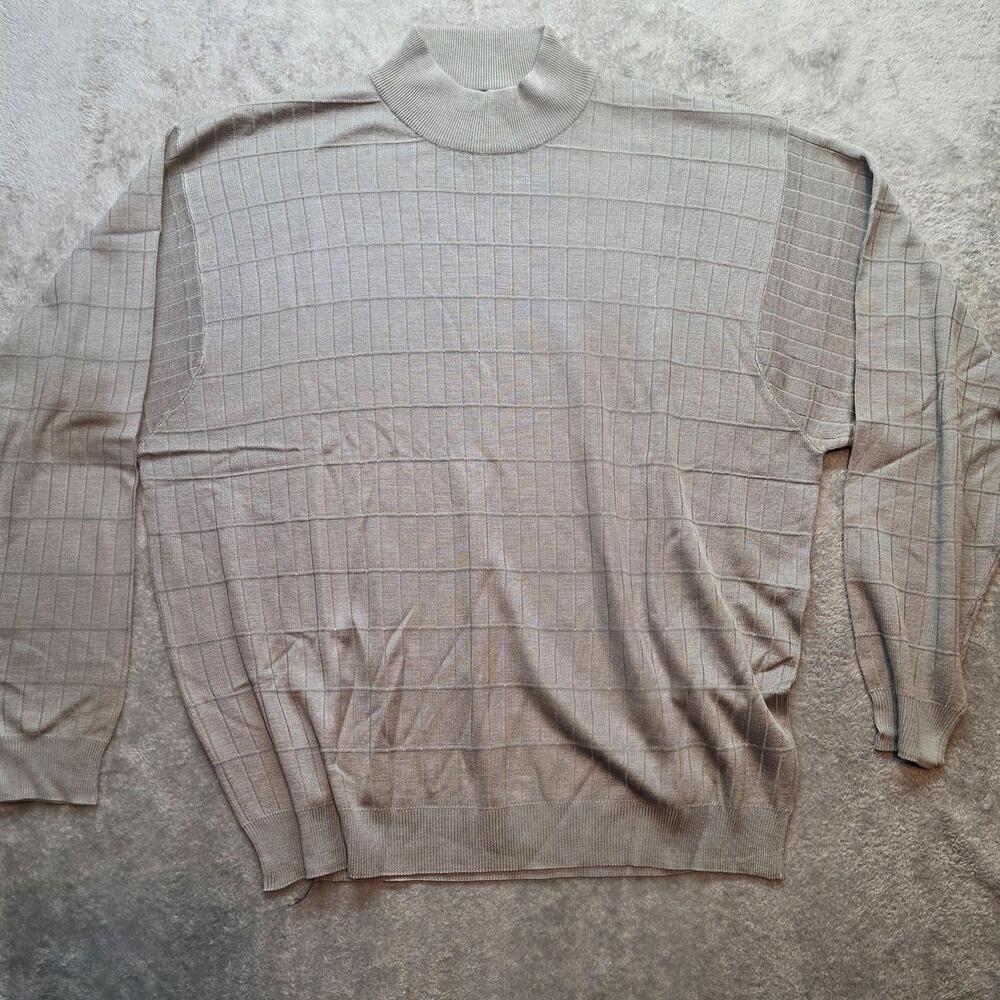 Paul Fredrick Sweater Mens 2XL Gray Check Lightweight Mock Neck Silk Pullover